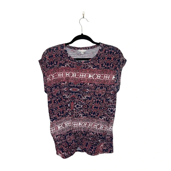 Lucky Brand Black & Red Boho Floral Print Knot Front Top Xsmall Women’s - Picture 10 of 10